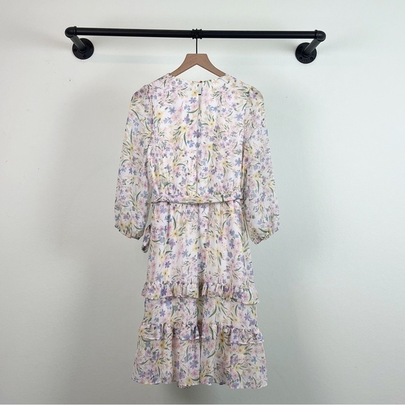 NWT Calvin Klein Printed Ruffle Long Sleeve Tie Waist Mini Dress - Picture 5 of 6